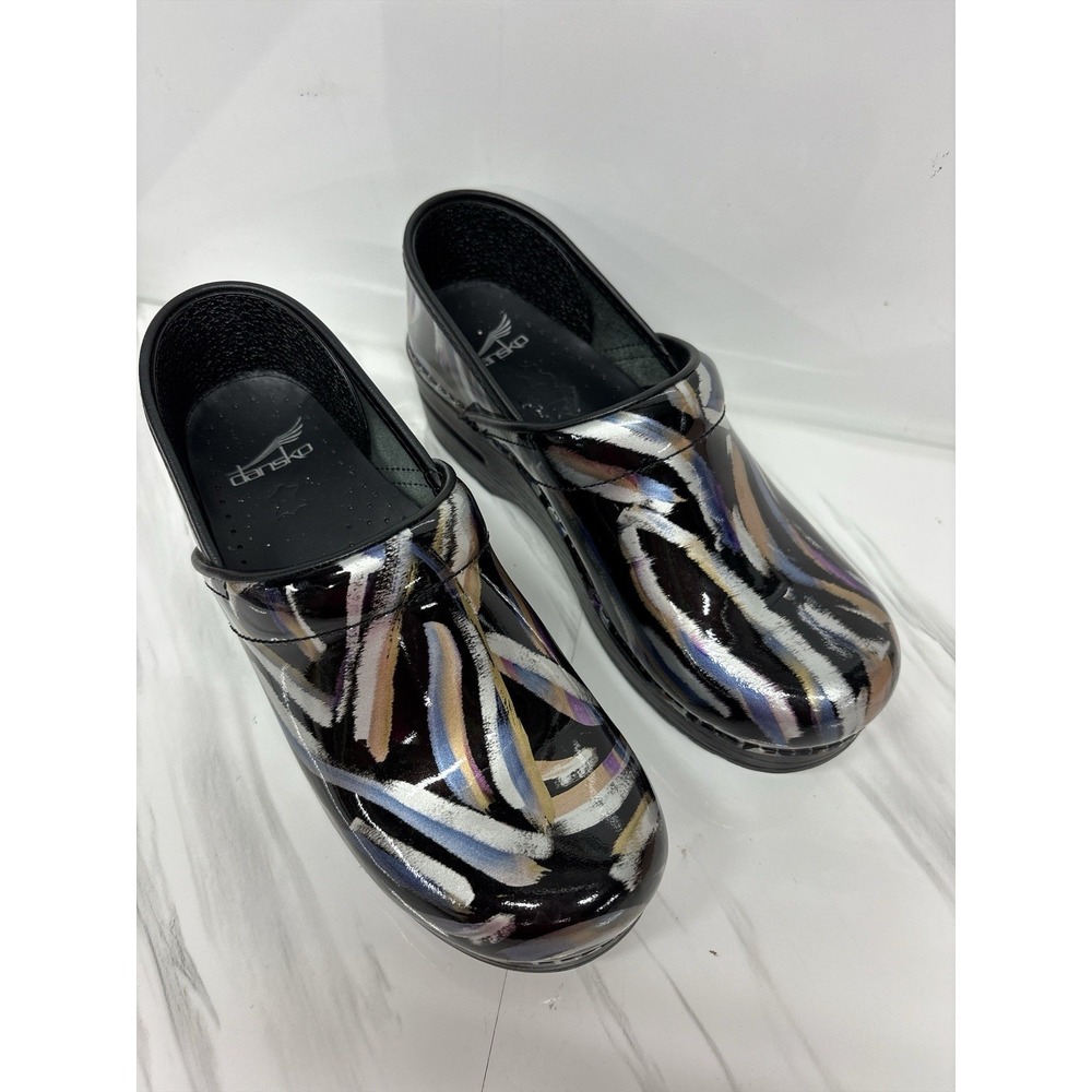 Dansko Womens Professional Brush Patent Metallic Clogs Size 38 EU 7.5 - 8 US EUC